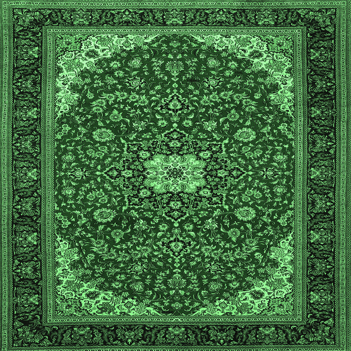 Square Machine Washable Medallion Emerald Green Traditional Area Rugs, wshtr1549emgrn