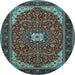 Round Medallion Light Blue Traditional Rug, tr1549lblu