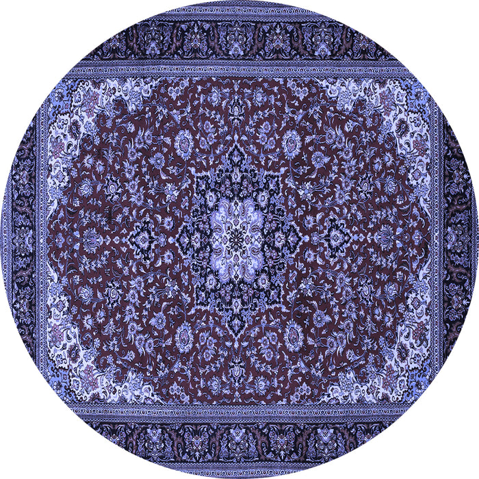 Round Machine Washable Medallion Blue Traditional Rug, wshtr1549blu