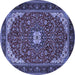 Round Machine Washable Medallion Blue Traditional Rug, wshtr1549blu