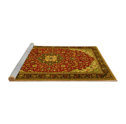 Sideview of Machine Washable Medallion Yellow Traditional Rug, wshtr1549yw