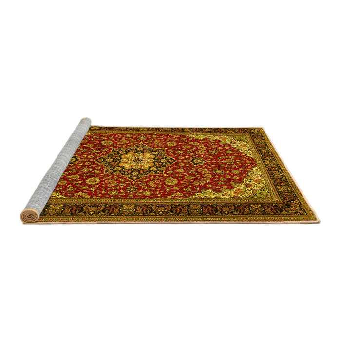 Sideview of Machine Washable Medallion Yellow Traditional Rug, wshtr1549yw