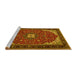Sideview of Machine Washable Medallion Yellow Traditional Rug, wshtr1549yw