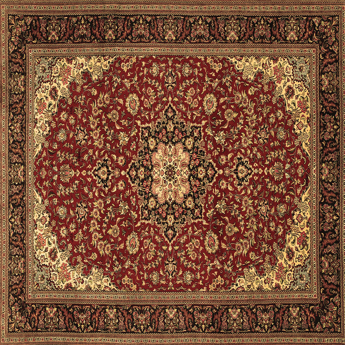 Square Machine Washable Medallion Brown Traditional Rug, wshtr1549brn