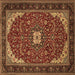 Square Machine Washable Medallion Brown Traditional Rug, wshtr1549brn