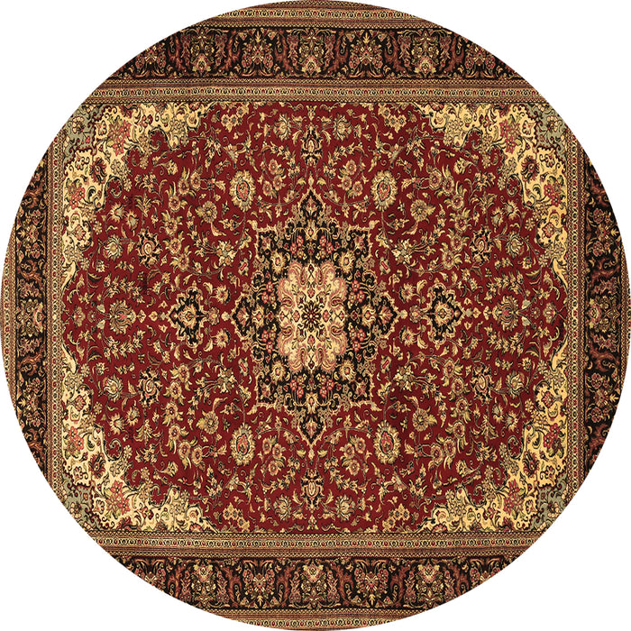 Round Machine Washable Medallion Brown Traditional Rug, wshtr1549brn