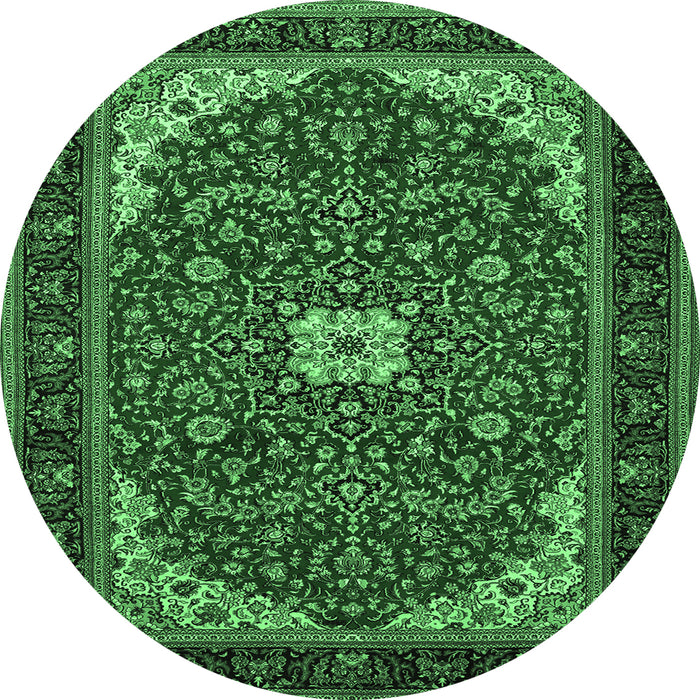 Round Medallion Emerald Green Traditional Rug, tr1549emgrn