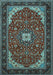 Machine Washable Medallion Light Blue Traditional Rug, wshtr1549lblu