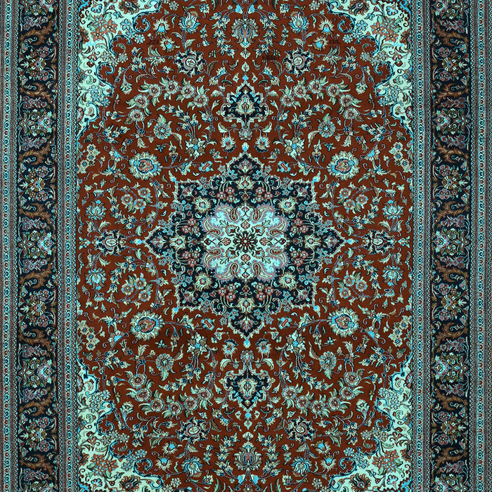 Machine Washable Medallion Light Blue Traditional Rug, wshtr1549lblu