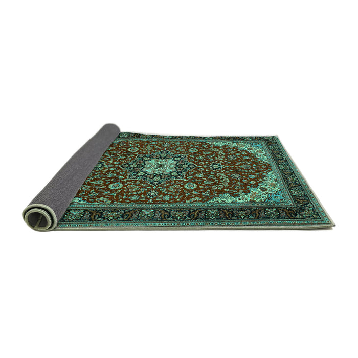 Sideview of Medallion Turquoise Traditional Rug, tr1549turq