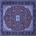 Square Machine Washable Medallion Blue Traditional Rug, wshtr1549blu