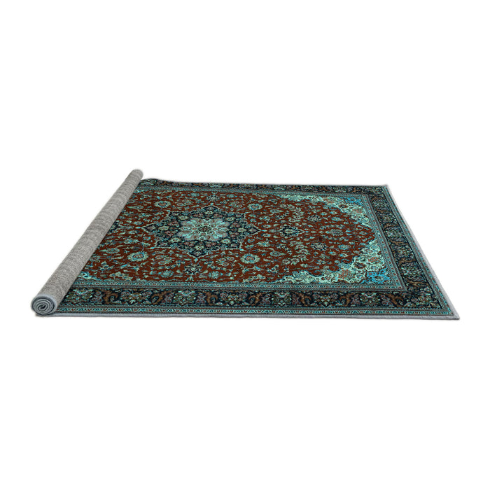 Sideview of Machine Washable Medallion Light Blue Traditional Rug, wshtr1549lblu