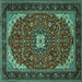 Square Medallion Turquoise Traditional Rug, tr1549turq