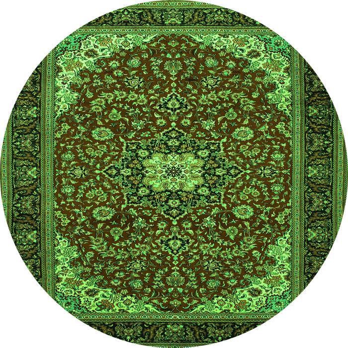 Square Medallion Green Traditional Rug, tr1549grn