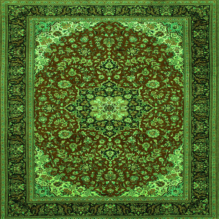 Round Machine Washable Medallion Green Traditional Area Rugs, wshtr1549grn