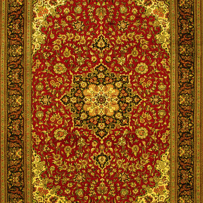 Machine Washable Medallion Yellow Traditional Rug, wshtr1549yw