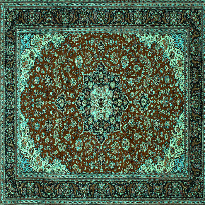 Square Machine Washable Medallion Turquoise Traditional Area Rugs, wshtr1549turq