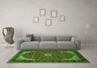Machine Washable Medallion Green Traditional Area Rugs in a Living Room,, wshtr1549grn