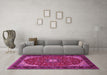 Machine Washable Medallion Pink Traditional Rug in a Living Room, wshtr1549pnk
