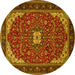 Round Machine Washable Medallion Yellow Traditional Rug, wshtr1549yw