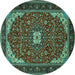 Round Machine Washable Medallion Turquoise Traditional Area Rugs, wshtr1549turq