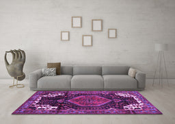 Machine Washable Persian Purple Traditional Area Rugs in a Living Room, wshtr154pur
