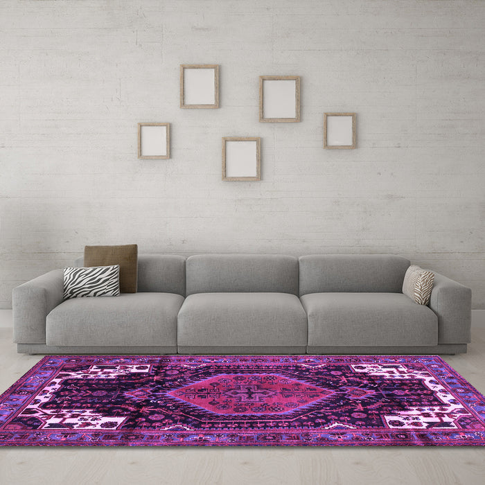 Machine Washable Persian Purple Traditional Area Rugs in a Living Room, wshtr154pur