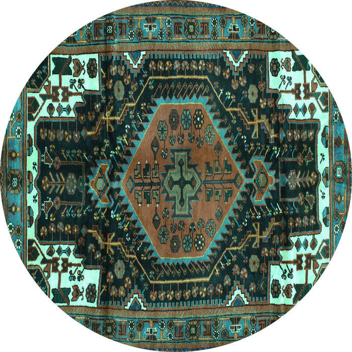 Round Persian Turquoise Traditional Rug, tr154turq