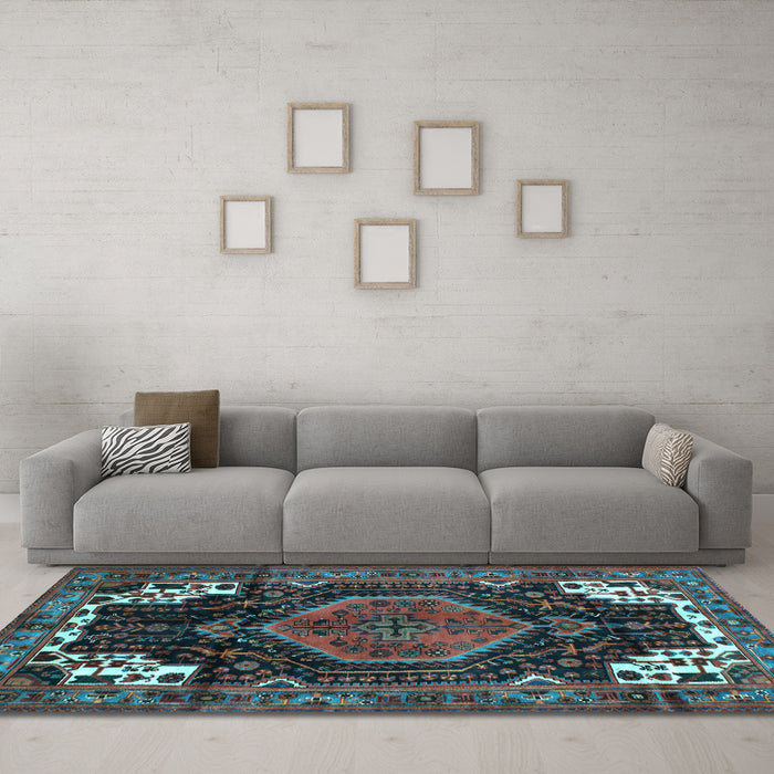 Machine Washable Persian Light Blue Traditional Rug in a Living Room, wshtr154lblu