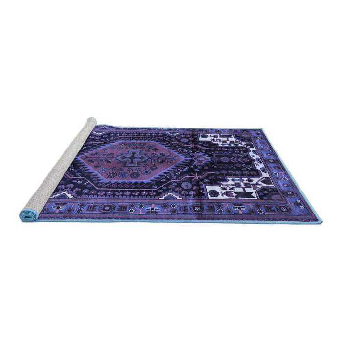 Sideview of Machine Washable Persian Blue Traditional Rug, wshtr154blu