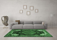 Machine Washable Persian Emerald Green Traditional Rug, wshtr154emgrn