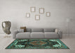 Machine Washable Persian Turquoise Traditional Area Rugs in a Living Room,, wshtr154turq