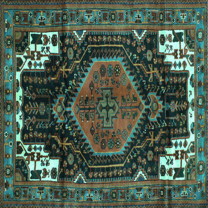 Square Machine Washable Persian Turquoise Traditional Area Rugs, wshtr154turq