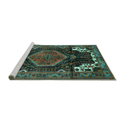Sideview of Machine Washable Persian Turquoise Traditional Area Rugs, wshtr154turq
