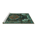 Sideview of Machine Washable Persian Turquoise Traditional Area Rugs, wshtr154turq