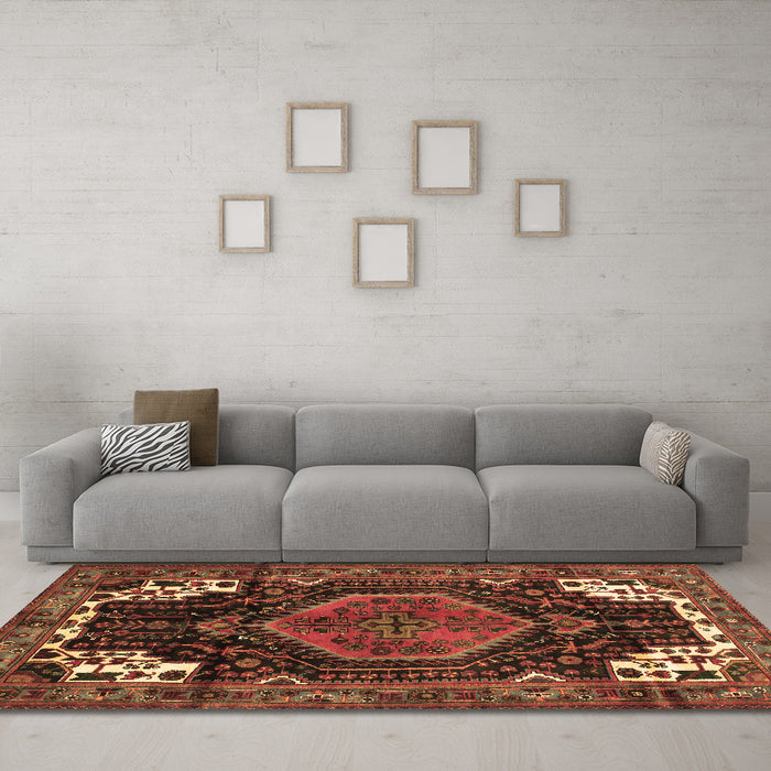 Machine Washable Persian Brown Traditional Rug in a Living Room,, wshtr154brn