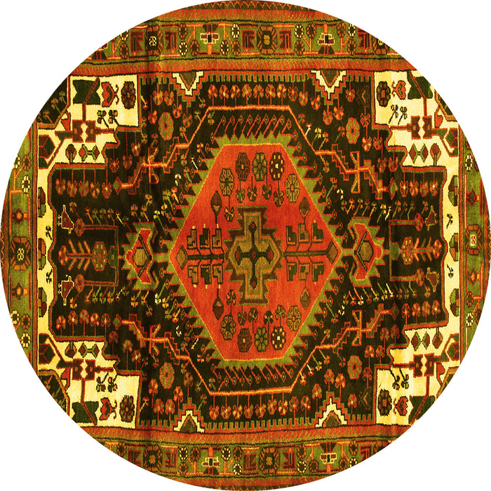 Round Persian Yellow Traditional Rug, tr154yw