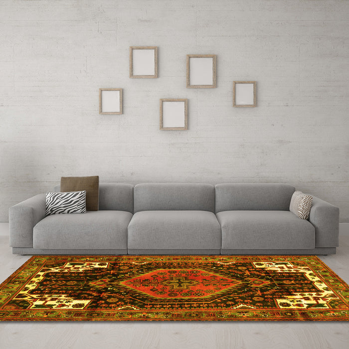 Machine Washable Persian Yellow Traditional Rug in a Living Room, wshtr154yw