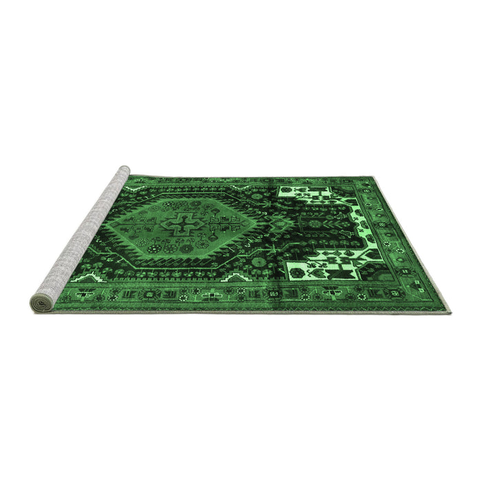 Sideview of Machine Washable Persian Emerald Green Traditional Area Rugs, wshtr154emgrn