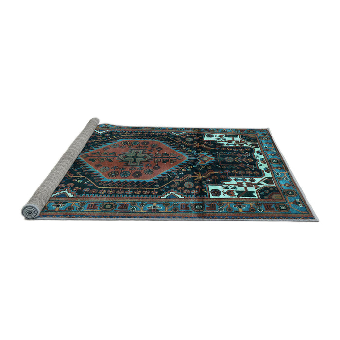Sideview of Machine Washable Persian Light Blue Traditional Rug, wshtr154lblu