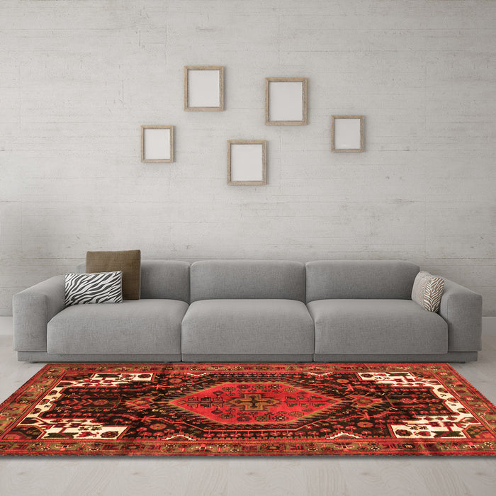 Machine Washable Persian Orange Traditional Area Rugs in a Living Room, wshtr154org
