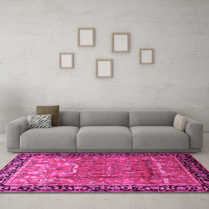 Machine Washable Persian Pink Traditional Rug in a Living Room, wshtr1550pnk
