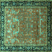 Square Machine Washable Persian Turquoise Traditional Area Rugs, wshtr1550turq