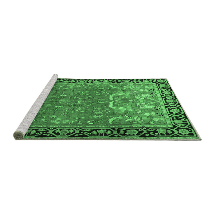 Sideview of Machine Washable Persian Emerald Green Traditional Area Rugs, wshtr1550emgrn