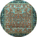 Round Machine Washable Persian Light Blue Traditional Rug, wshtr1550lblu