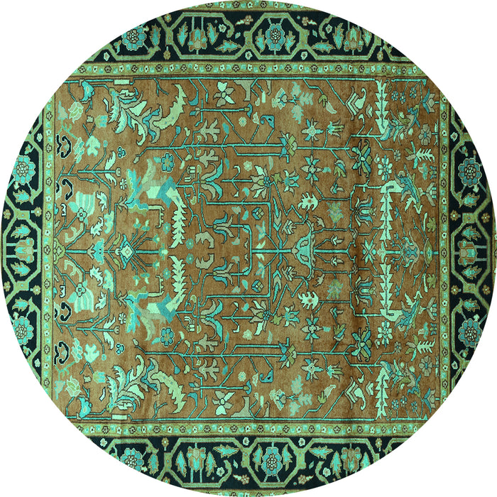 Round Persian Turquoise Traditional Rug, tr1550turq