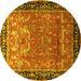 Round Machine Washable Persian Yellow Traditional Rug, wshtr1550yw