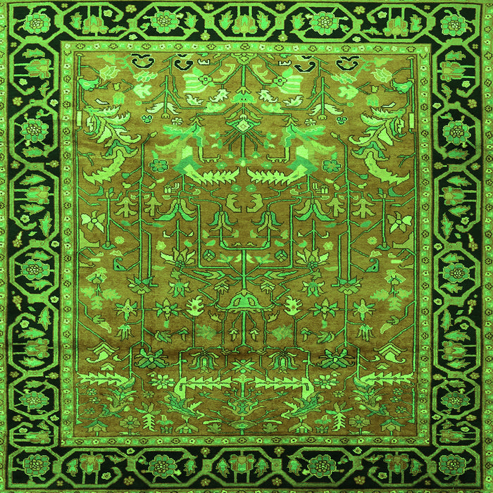 Round Machine Washable Persian Green Traditional Area Rugs, wshtr1550grn