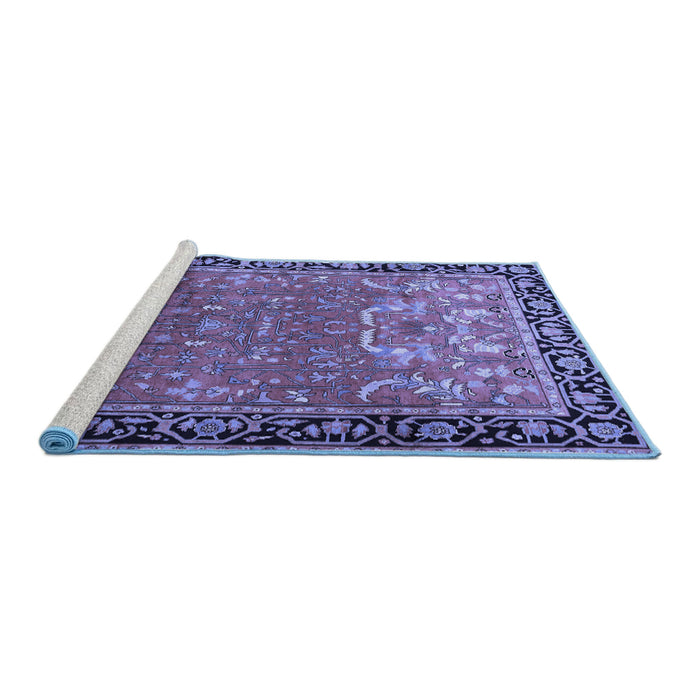 Sideview of Machine Washable Persian Blue Traditional Rug, wshtr1550blu