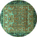 Round Machine Washable Persian Turquoise Traditional Area Rugs, wshtr1550turq